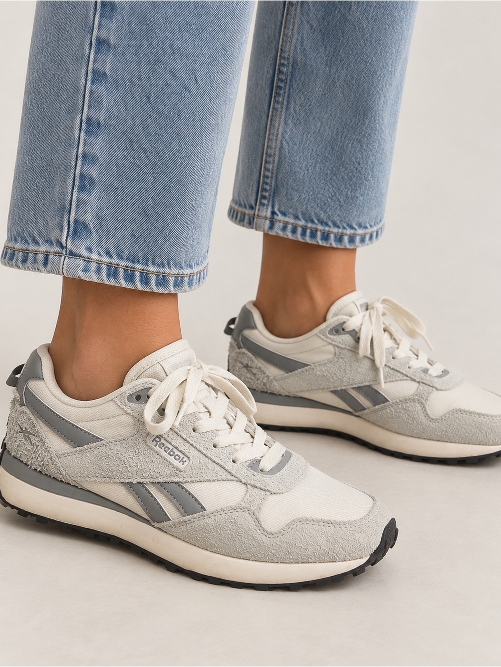 Reebok Women's Light Gray and Off-White Retro Runner Sneakers